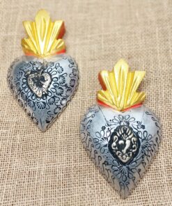 Cœur Ex-Voto Moyen en Bois et Aluminium – Artisanat Mexicain Authentique