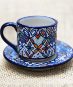 Tasse expresso artisanale orange et bleue en céramique mexicaine - Design Javier Servin