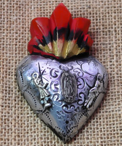Exvoto cœur artisanal mexicain petit 4 – symbole de protection en métal