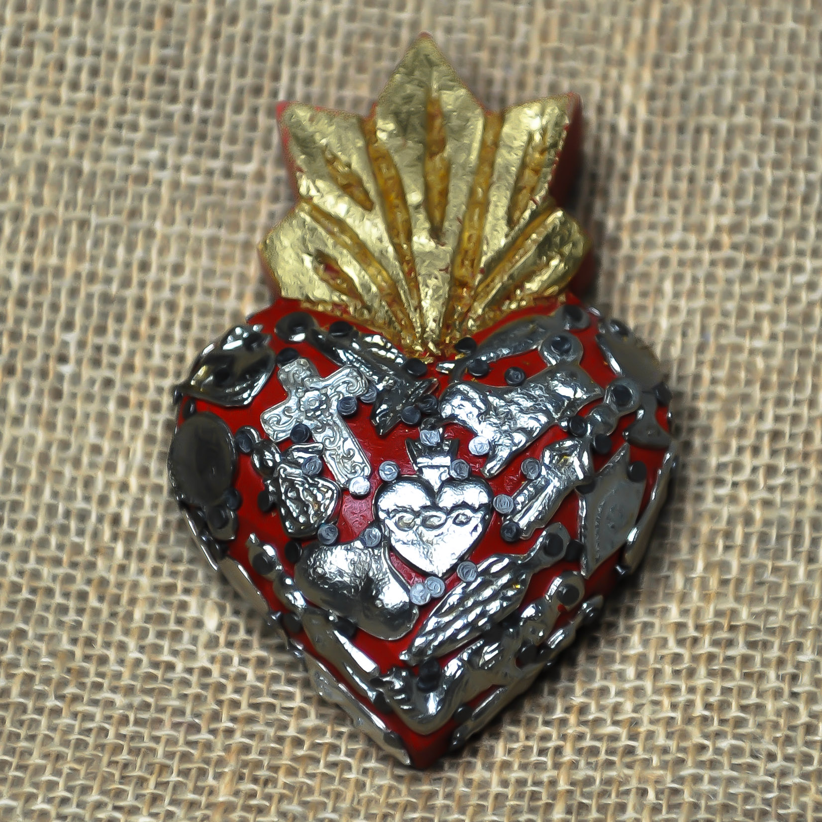 Coeur Ex Vote Avec Couronne Cœur Ex-voto Mexicain Hirondelle Rouge