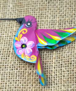 Colibri métal mexicain peint à la main rose avec ailes multicolores