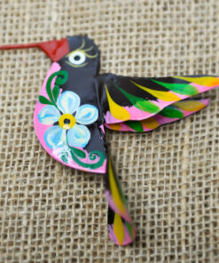 Colibri noir en métal peint à la main, artisanat mexicain coloré