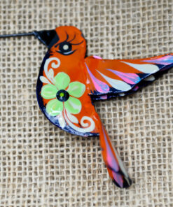 Colibri orange en métal peint à la main, décoration artisanale mexicaine