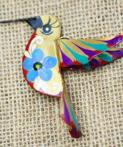 Colibri doré en métal peint à la main, décoration artisanale mexicaine