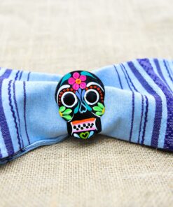 Duo de serviettes artisanales colorées et calavera décorative