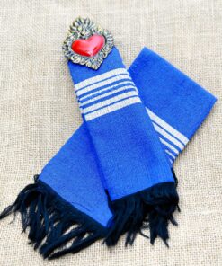 Duo de serviettes de table artisanales bleues en coton tissées à la main – Telar de pedal du Mexique