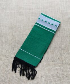 Serviettes de table coton artisanales vert foncé et blanches