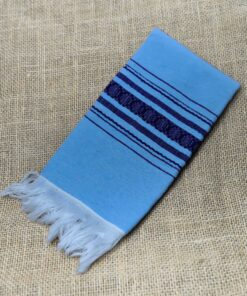 Serviettes de table coton artisanales bleu claire violet rayées